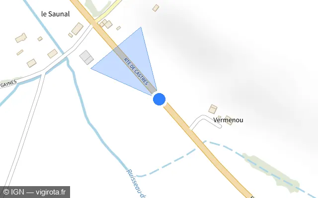 Vue plan de l'emplacement du radar fixe à Puygouzon sur Route de Castres / D 612