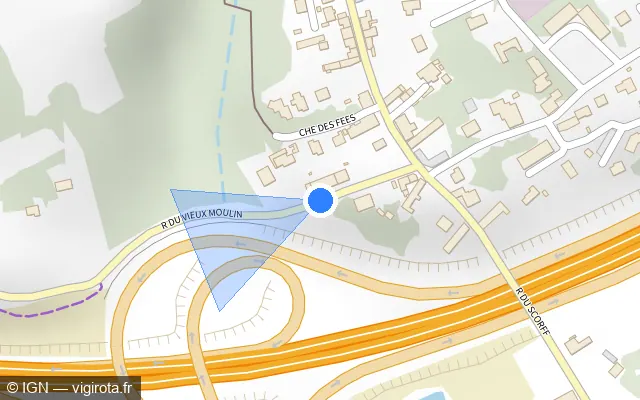 Vue plan de l'emplacement du radar fixe à Lorient sur Rue du Vieux Moulin