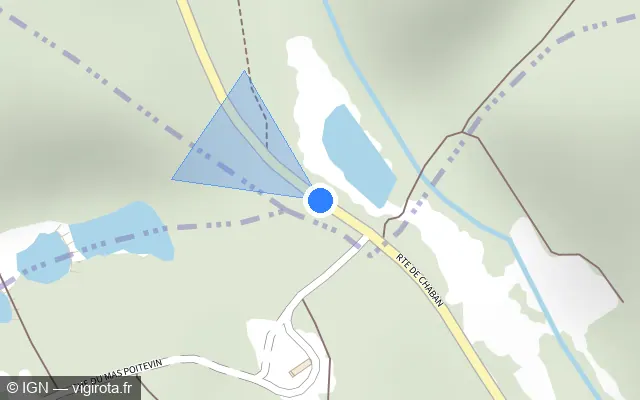 Vue plan de l'emplacement du radar fixe à Saint-Vincent-de-Connezac sur Route de Chaban / D 709