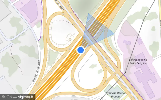 Vue plan de l'emplacement du radar fixe à Corbeil-Essonnes sur N 104 / La Francilienne
