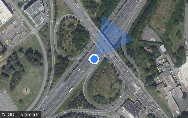 Vue satellite de l'emplacement du radar fixe à Corbeil-Essonnes sur N 104 / La Francilienne