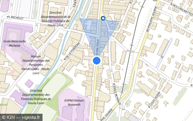 Vue plan de l'emplacement du radar fixe à Le Puy-en-Velay sur Avenue du Maréchal Foch