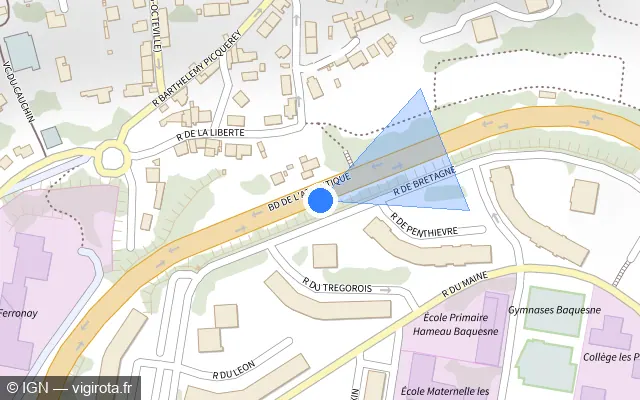 Vue plan de l'emplacement du radar fixe à Cherbourg-en-Cotentin sur Boulevard de l'Atlantique / D 650