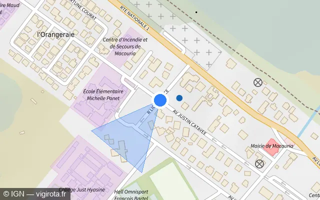 Vue plan de l'emplacement du radar fixe à Macouria sur Rue Lionel Bacé