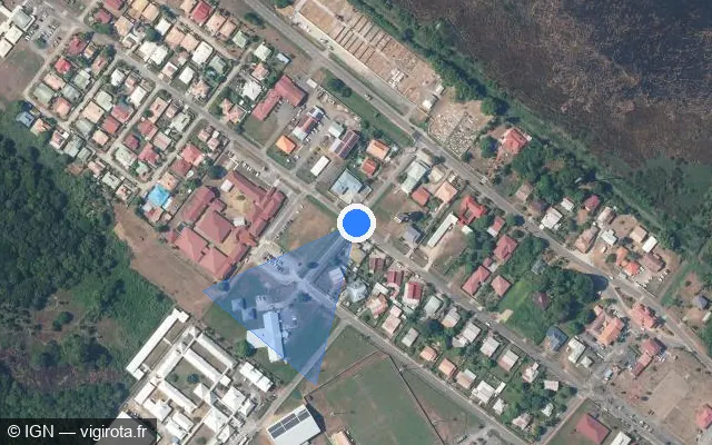 Vue satellite de l'emplacement du radar fixe à Macouria sur Rue Lionel Bacé