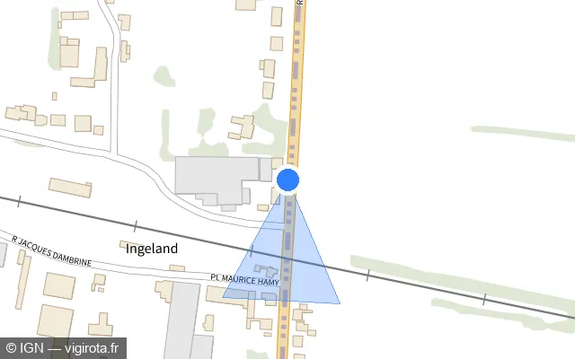Vue plan de l'emplacement du radar fixe à Strazeele sur Rue de la Gare / D 947