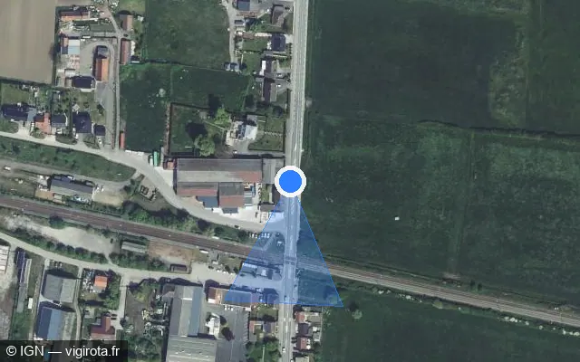 Vue satellite de l'emplacement du radar fixe à Strazeele sur Rue de la Gare / D 947