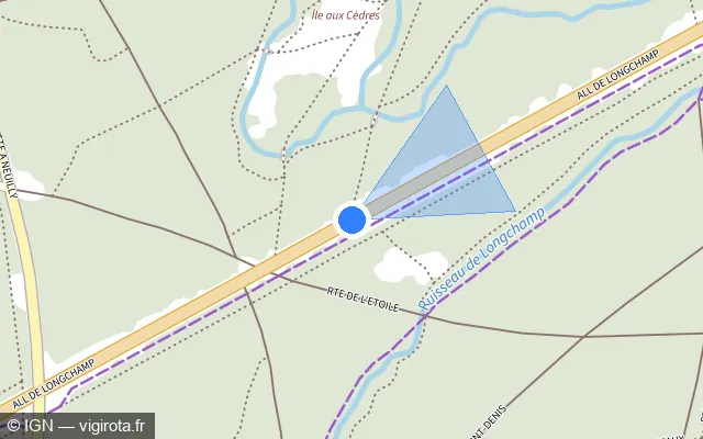 Vue plan de l'emplacement du radar fixe à Neuilly-sur-Seine sur Allée de Longchamp