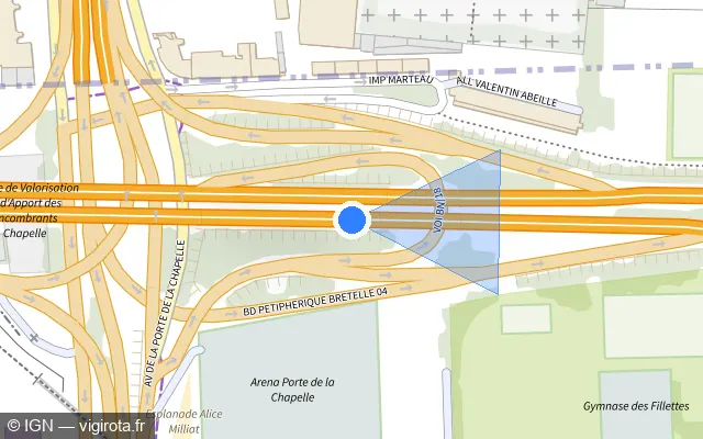 Vue plan de l'emplacement du radar fixe à Aubervilliers sur Boulevard Périphérique Intérieur