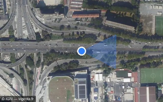 Vue satellite de l'emplacement du radar fixe à Aubervilliers sur Boulevard Périphérique Intérieur