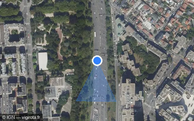 Vue satellite de l'emplacement du radar fixe à Bagnolet sur Boulevard Périphérique Intérieur