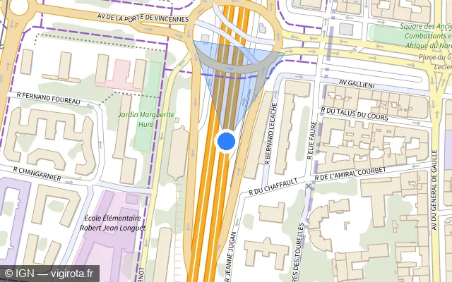 Vue plan de l'emplacement du radar fixe à Saint-Mandé sur E 15 / Boulevard Périphérique Extérieur