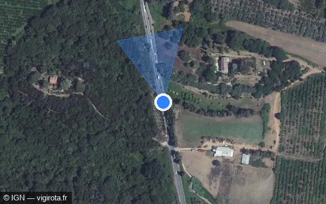 Vue satellite de l'emplacement du radar fixe à Sorbo-Ocagnano sur Strada Territuriale / Route Territoriale / T 10
