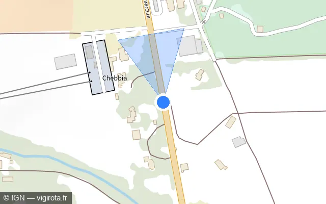 Vue plan de l'emplacement du radar fixe à Cervione sur Strada Territuriale 10 di u Pumonte / Route Territoriale 10 Sud / T 10