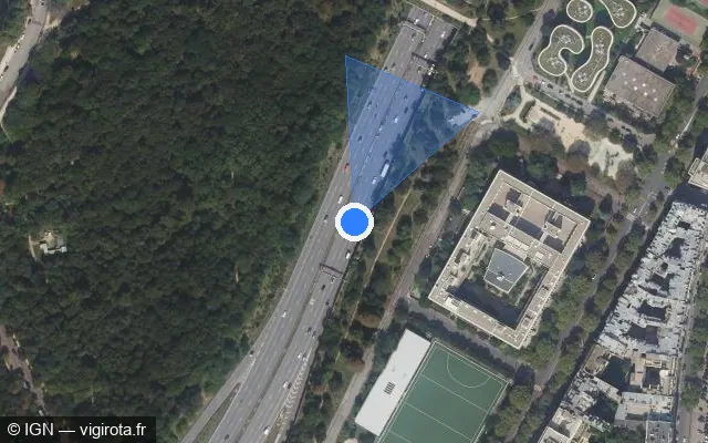 Vue satellite de l'emplacement du radar fixe à Neuilly-sur-Seine sur Boulevard Périphérique Intérieur