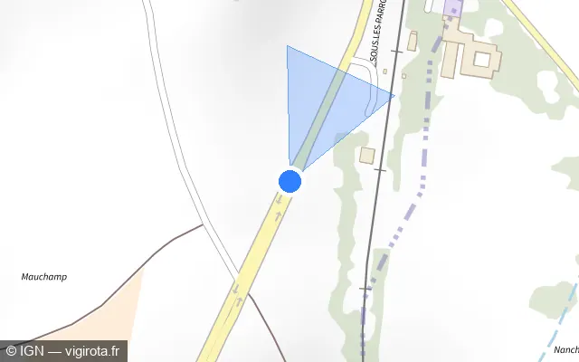 Vue plan de l'emplacement du radar fixe à Montain sur Route de Voiteur / D 70