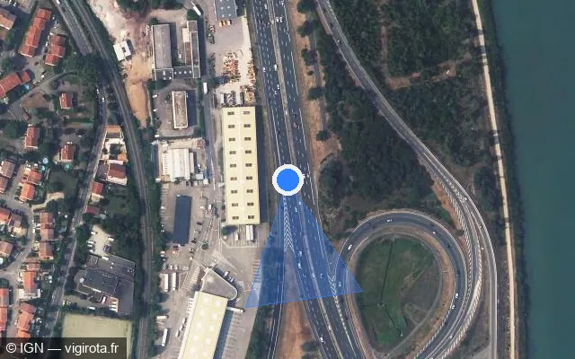 Vue satellite de l'emplacement du radar fixe à Saint-Fons sur A 7 / Autoroute du Soleil