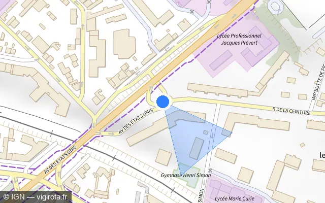 Vue plan de l'emplacement du radar fixe à Viroflay sur Rue de la Ceinture