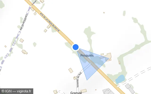 Vue plan de l'emplacement du radar fixe à Saint-Michel-Loubéjou sur Route de la Croix Blanche / D 803