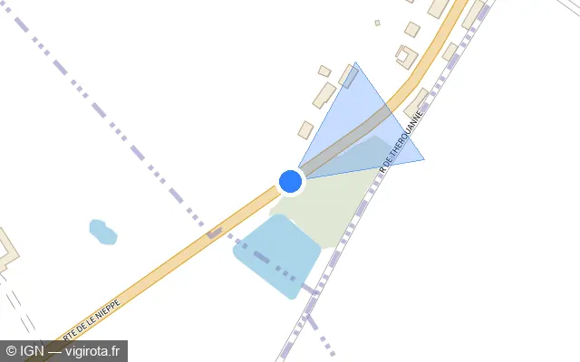 Vue plan de l'emplacement du radar fixe à Staple sur Route Départementale 933 / D 933