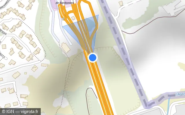 Vue plan de l'emplacement du radar fixe à Saint-Julien-en-Genevois sur A 41 / E 21 / E 25 / E 62