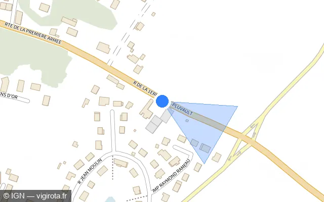 Vue plan de l'emplacement du radar fixe à Longeault-Pluvault sur Avenue de la 1re Armée / D 905