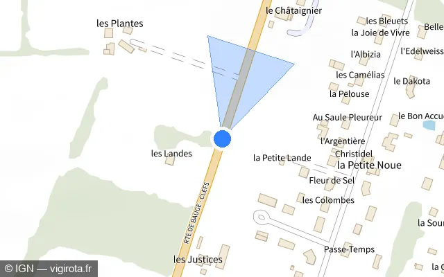 Vue plan de l'emplacement du radar fixe à Baugé-en-Anjou sur Route de Baugé - Clefs / D 938
