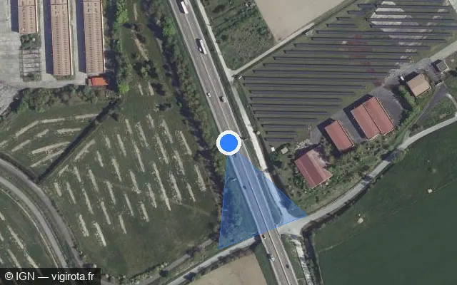 Vue satellite de l'emplacement du radar fixe à Châlons-en-Champagne sur N 44