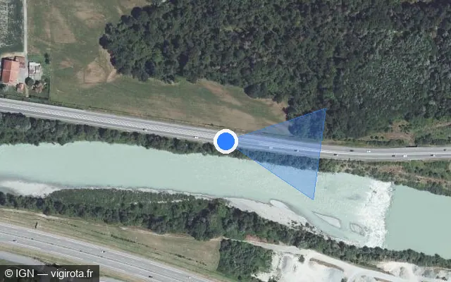 Vue satellite de l'emplacement du radar fixe à Vougy sur Route de Bonneville / D 1205