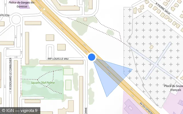 Vue plan de l'emplacement du radar fixe à Garges-lès-Gonesse sur Avenue du Général de Gaulle / D 125