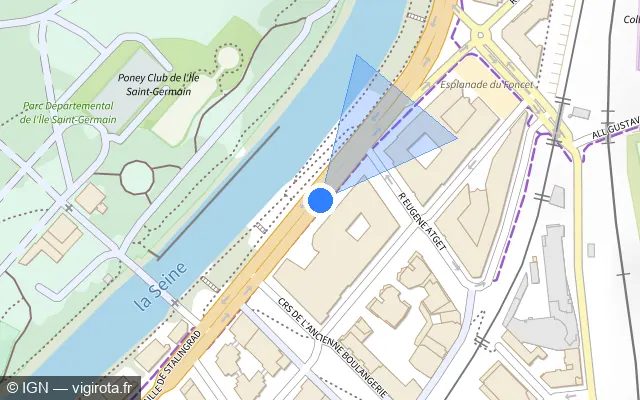 Vue plan de l'emplacement du radar fixe à Issy-les-Moulineaux sur Quai de la Bataille de Stalingrad / D 7