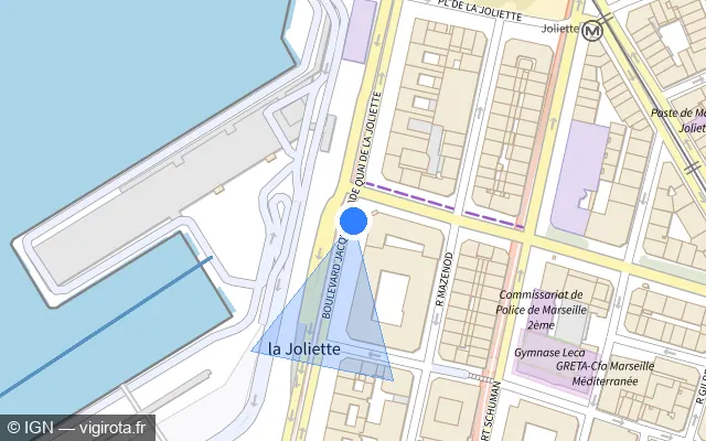 Vue plan de l'emplacement du radar fixe à Marseille sur Tunnel de la Joliette