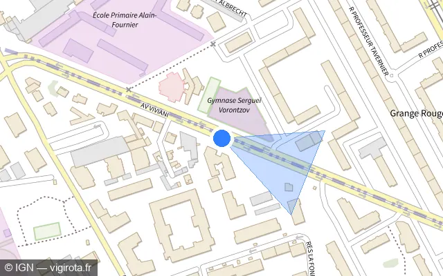 Vue plan de l'emplacement du radar fixe à Vénissieux sur Avenue Viviani