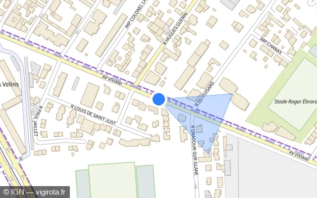 Vue plan de l'emplacement du radar fixe à Vénissieux sur Avenue Viviani