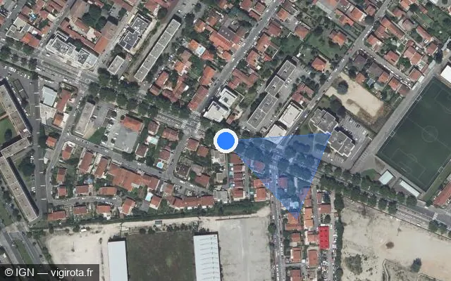 Vue satellite de l'emplacement du radar fixe à Vénissieux sur Avenue Viviani