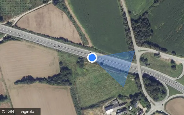 Vue satellite de l'emplacement du radar fixe à Daoulas sur N 165 / E 60 / Voie Express de Nantes à Brest