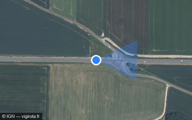Vue satellite de l'emplacement du radar fixe à Frontenay-Rohan-Rohan sur N 248 / E 601
