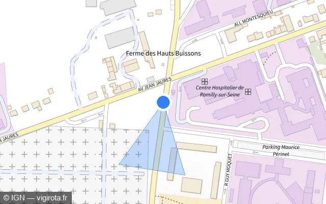 Vue plan de l'emplacement du radar de feu rouge à Romilly-sur-Seine sur Avenue Diderot / D 206
