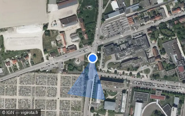 Vue satellite de l'emplacement du radar de feu rouge à Romilly-sur-Seine sur Avenue Diderot / D 206
