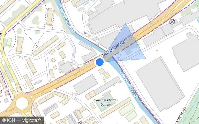 Vue plan de l'emplacement du radar de feu rouge à Troyes sur Boulevard Georges Pompidou