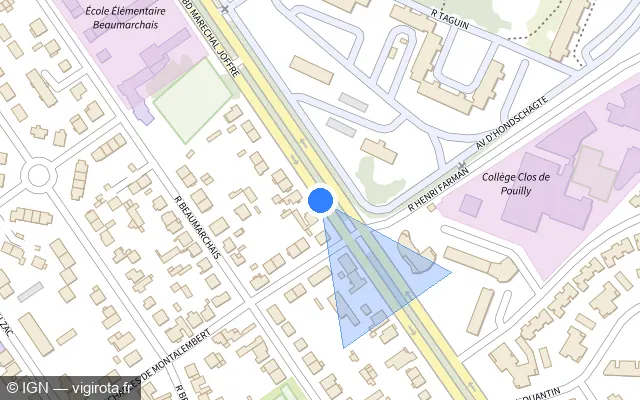 Vue plan de l'emplacement du radar de feu rouge à Dijon sur Boulevard Maréchal Joffre