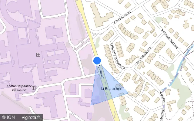 Vue plan de l'emplacement du radar de feu rouge à Trégueux sur Rue Marcel Proust / D 1