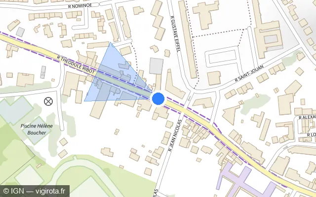 Vue plan de l'emplacement du radar de feu rouge à Saint-Brieuc sur Rue Théodule Ribot