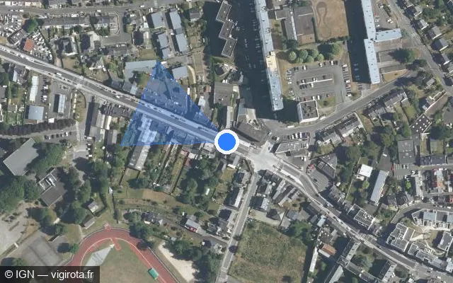 Vue satellite de l'emplacement du radar de feu rouge à Saint-Brieuc sur Rue Théodule Ribot