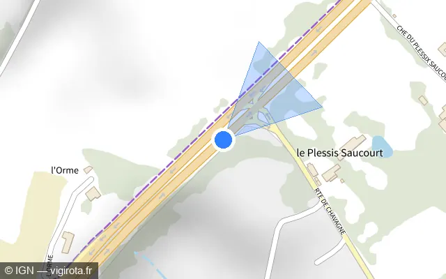Vue plan de l'emplacement du radar de feu rouge à Vezin-le-Coquet sur Route de Lorient / N 24