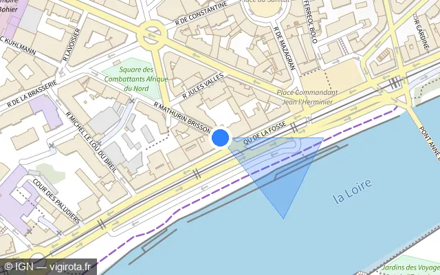Vue plan de l'emplacement du radar de feu rouge à Nantes sur Rue Mathurin Brissonneau