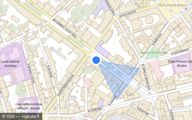 Vue plan de l'emplacement du radar de feu rouge à Nantes sur Boulevard Gabriel Guist'Hau