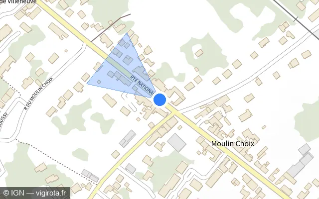 Vue plan de l'emplacement du radar de feu rouge à Ingré sur Route Nationale