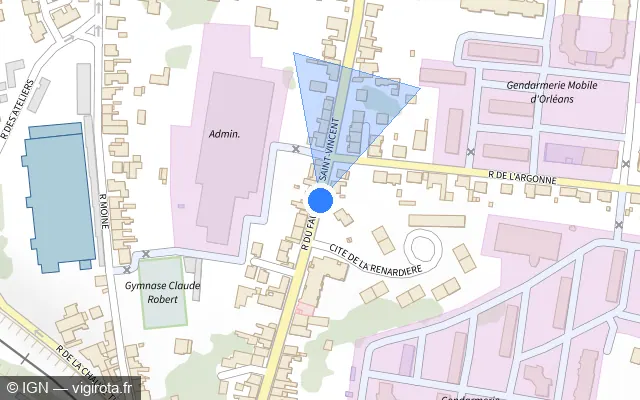Vue plan de l'emplacement du radar de feu rouge à Fleury-les-Aubrais sur Rue du Faubourg Saint-Vincent