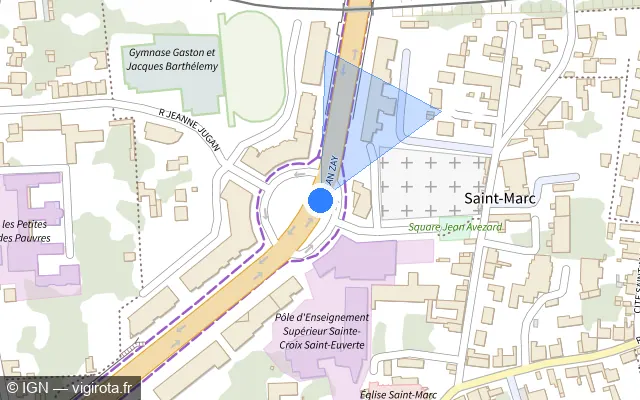 Vue plan de l'emplacement du radar de feu rouge à Saint-Jean-le-Blanc sur Avenue Jean Zay
